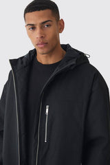 Oversized Padded Tech Longline Mac In Black
