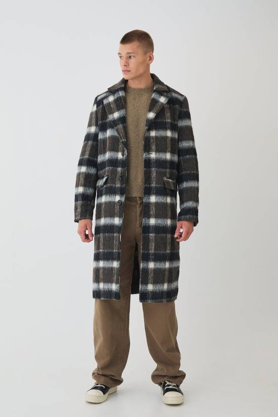 Brushed Check Overcoat In Brown