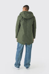 Oversized Parka With Borg Lined Hood In Khaki