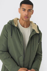 Oversized Parka With Borg Lined Hood In Khaki