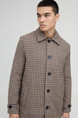 Check Collared Overcoat In Brown