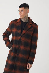 Tall Oversized Brushed Check Overcoat In Brown