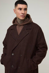 Tall Oversized Drop Shoulder Herringbone Overcoat In Brown