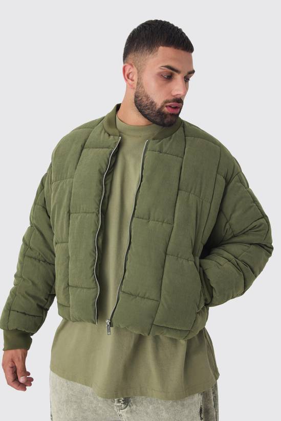 Plus Boxy Peached Square Quilted Bomber Jacket