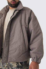 Plus Oversized Boxy Padded Funnel Neck Coat In Charcoal