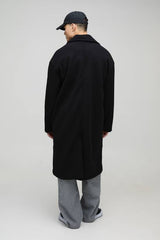 Oversized Drop Shoulder Double Breasted Overcoat In Black