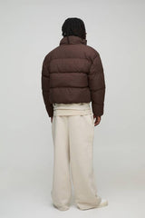 Man Boxy Fit Funnel Neck Puffer Coat In Brown