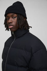 Man Boxy Fit Funnel Neck Puffer Coat In Black