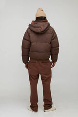 Man Regular Fit Hooded Puffer Coat In Brown