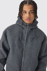 Boxy Melton Hooded Bomber Jacket In Charcoal