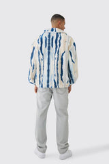 Oversized Borg Striped Zip Through Jacket In Blue
