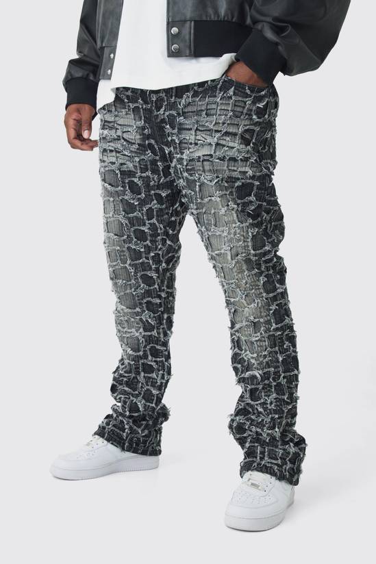 Plus Extreme Patchwork Double Layered Flared Jeans
