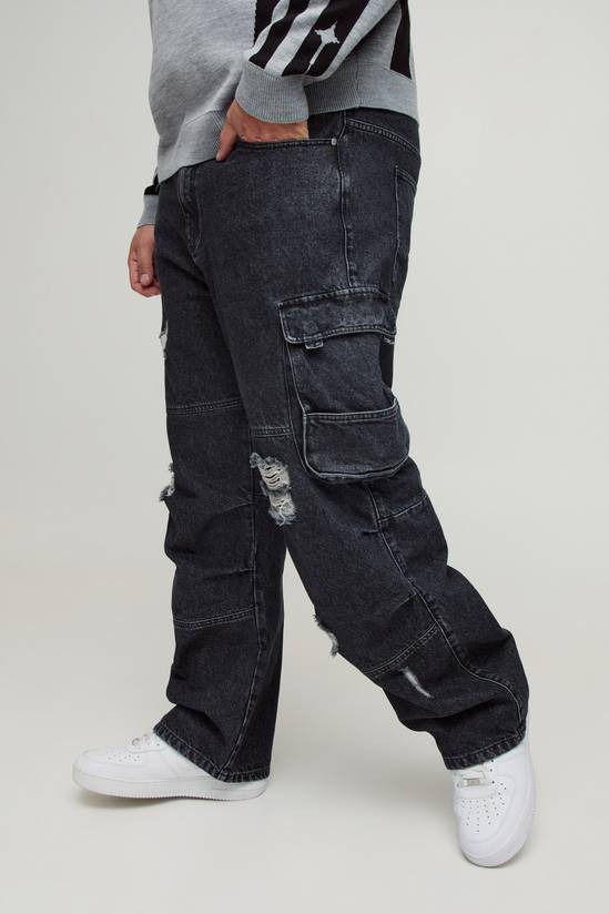 Plus Distressed Cargo Relaxed Fit Jeans