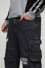 Plus Distressed Cargo Relaxed Fit Jeans