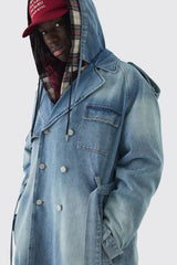 Oversized Hooded Denim Trench Coat