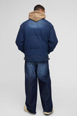 Boxy Oversized Funnel Neck Denim Puffer Jacket