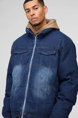 Boxy Oversized Funnel Neck Denim Puffer Jacket