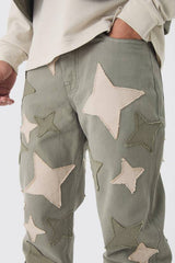 Relaxed Fit Star Patchwork Applique Jeans