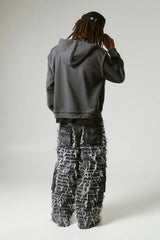 Oversized Boxy Varsity Raw Edge Zip Through Loopback Hoodie