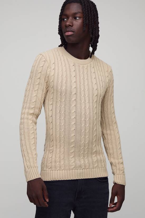 Muscle Fit Cable Knit Jumper