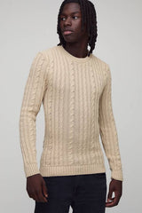 Muscle Fit Cable Knit Jumper