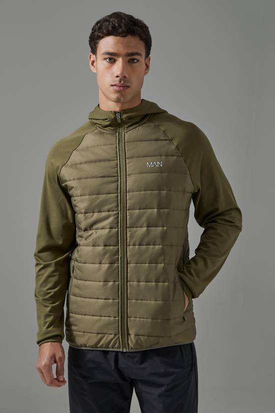 Man Active Quilted Zip Through Hoodie