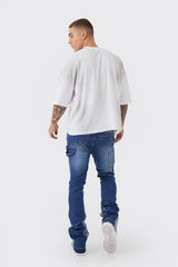 Skinny Flared Stacked Carpenter Gusset Washed Jeans