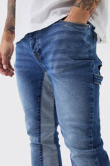 Skinny Flared Stacked Carpenter Gusset Washed Jeans