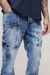 Tall Acid Wash Panel Cargo Flared Jeans