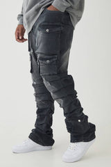 Plus Stacked Multi Cargo Pocket Flared Jeans
