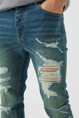 Skinny Stretch Stacked Flared Ripped Jeans
