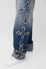Relaxed Rigid Cross Applique Denim Jeans