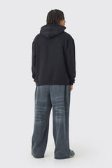 Oversized Zip Through Monochrome Floral Print Hoodie
