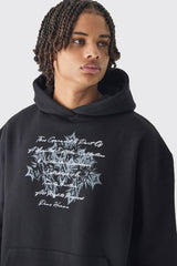 Oversized Zip Through Monochrome Floral Print Hoodie