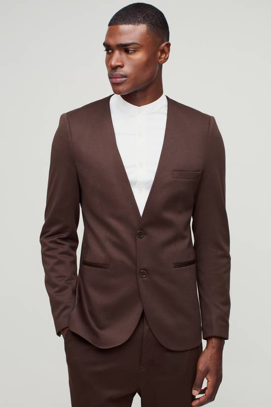 Slim Collarless Jersey Blazer