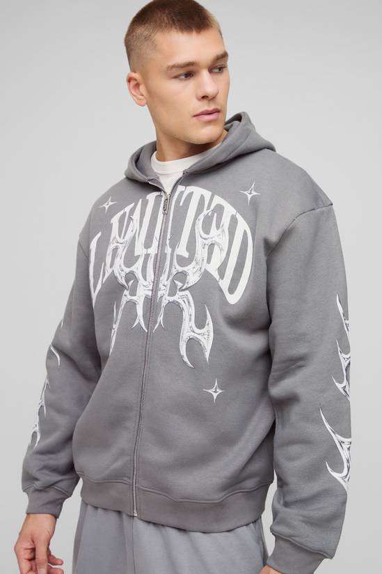 Oversized Zip Through Limited Graphic Hoodie