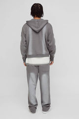 Oversized Boxy Zip Detail Spray Wash Zip Through Hoodie