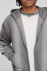 Oversized Boxy Zip Detail Spray Wash Zip Through Hoodie