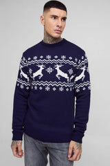 Tall Reindeer Fairisle Panel Christmas Jumper