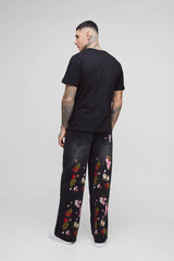Tall Baggy Fit Floral Embroidered Jeans