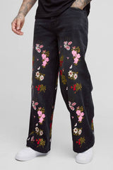 Tall Baggy Fit Floral Embroidered Jeans