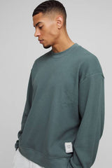 Extended Neck Boxy Man Woven Tab Waffle Sweatshirt