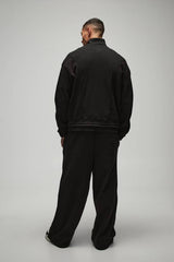Oversized Heavy Rib Panelled 3D Embroidered Track Top