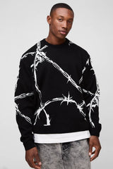 Oversized Boxy Barbed Wire Jacquard Knitted Jumper