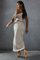 Premium Satin Off Shoulder Fishtail Bridesmaid Dress