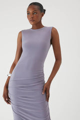 Slash Neck Cap Sleeve Drape Maxi Dress