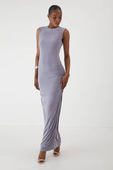 Slash Neck Cap Sleeve Drape Maxi Dress