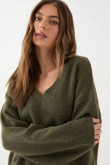 Oversized Knitted V Neck Rib Detail Jumper