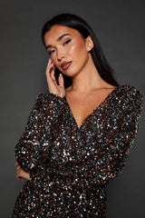 DP Luxe Multi Sequin Wrap Belted Midi Dress