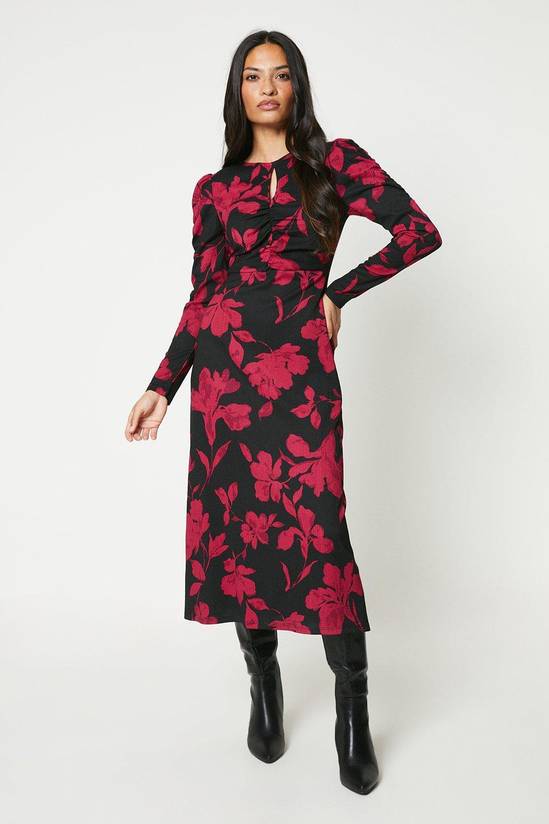 Red Floral Keyhole Midi Dress
